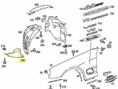 Mercedes w230 (02 06) Fender Liner LT Front Lower OEM left lh driver 